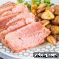 close up sliced corn beef on a plate