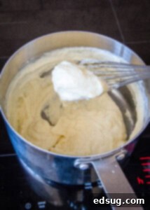 Hearty Instant Pot Chicken Wild Rice Soup 9 roux in saucepan for soup