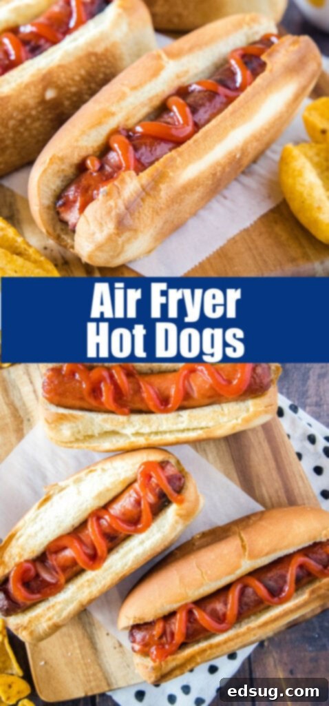 Perfect Air Fryer Hot Dogs 6 close up hot dogs with ketchup