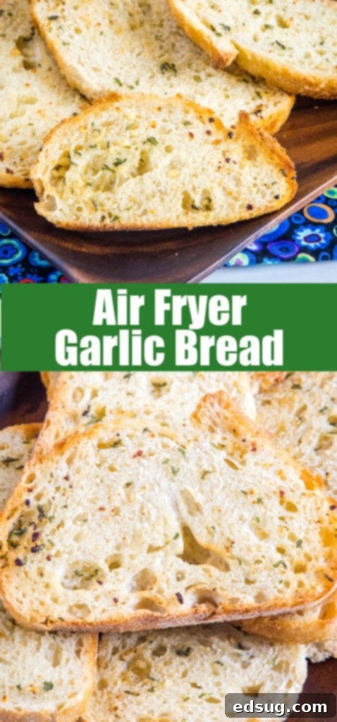 Crispy Air Fryer Garlic Bread 6 close up of garlic bread on a plate
