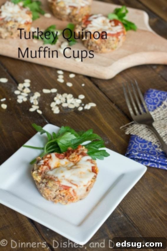 Savory Turkey Quinoa Muffin Cups | Easy Dinner Idea A plate of golden brown turkey quinoa muffin cups, ready to serve, adorned with a sprig of fresh parsley.