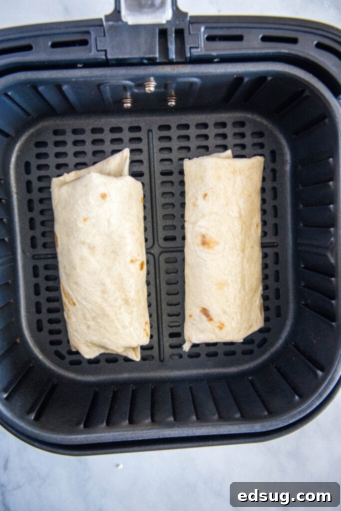 chimichangas in the air fryer basket