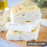 Aromatic Rosemary Focaccia 8 close up slices of focaccia bread