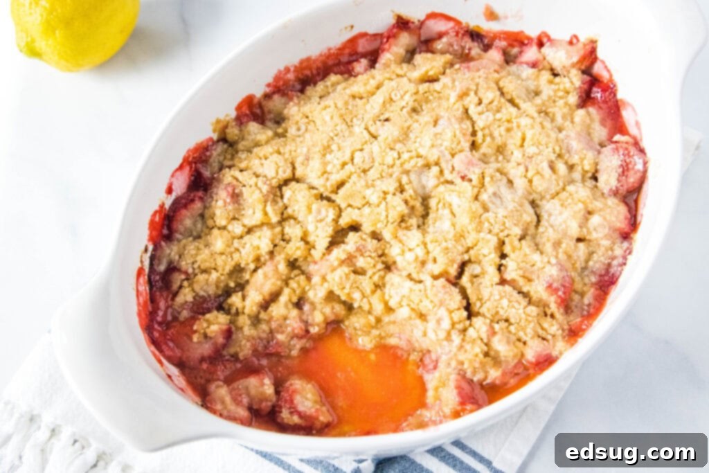 Irresistible Strawberry Crumble 6 Beautifully baked strawberry crumble with a scoop of ice cream on top, ready for a decadent dessert.