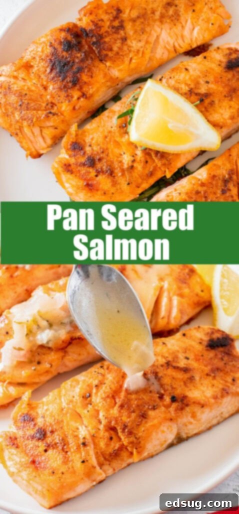 Seared Salmon Perfection 7 Close-up of a plated pan seared salmon for Pinterest sharing