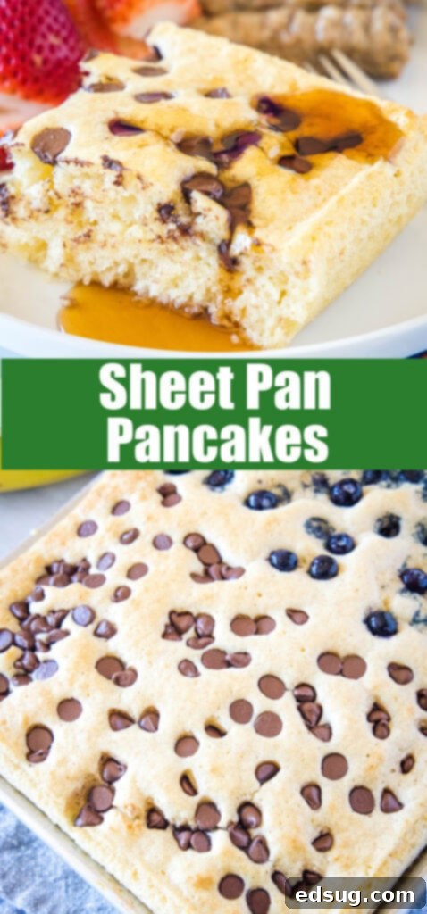 Close up of a golden-brown sheet pan pancake slice