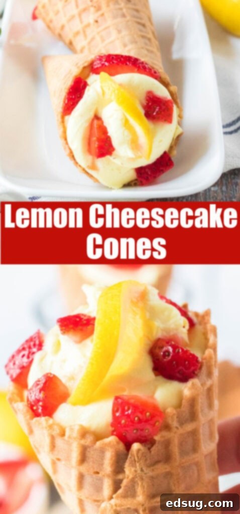 close up lemon cheesecake cones for pinterest