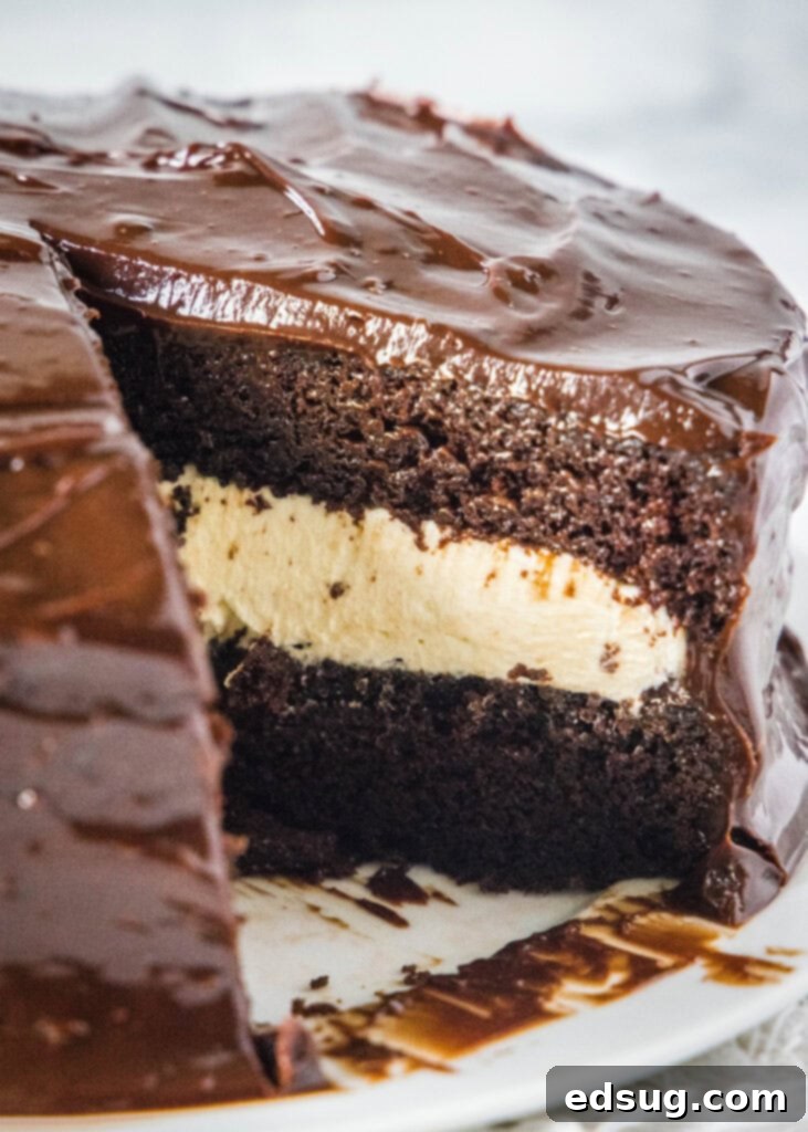 ding dong cake with a slice missing