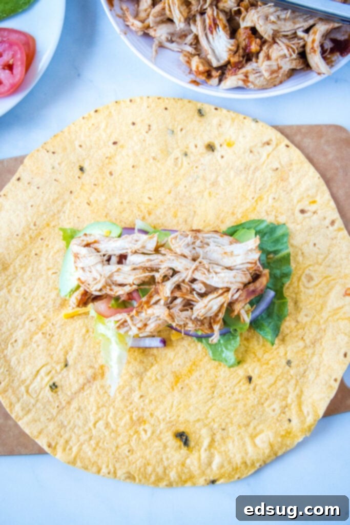 assembling bbq chicken wrap