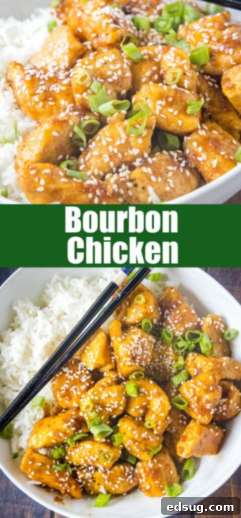 Close up shot of Bourbon Chicken in a bowl, perfect for Pinterest sharing