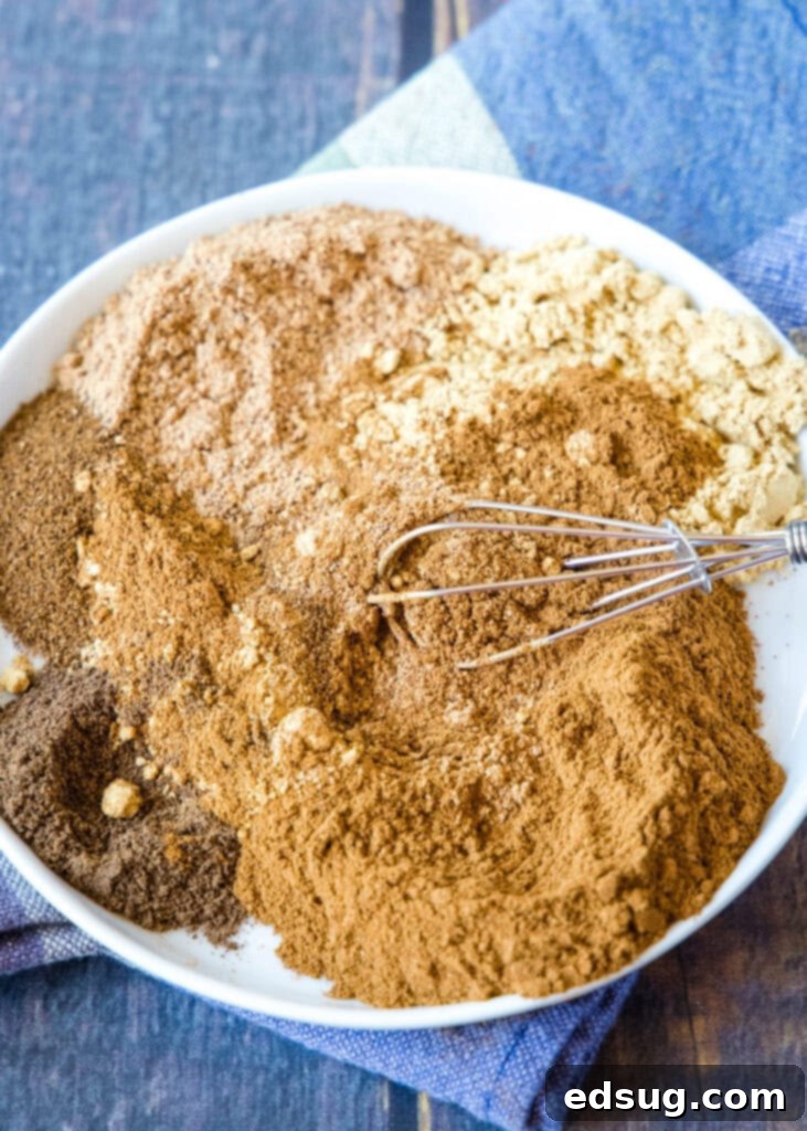 Warm Pumpkin Spice Mix 5 Close-up of spices being mixed together in a bowl for pumpkin pie spice.