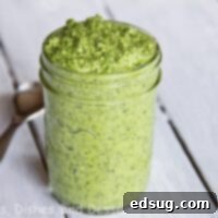 arugula walnut pesto in a jar