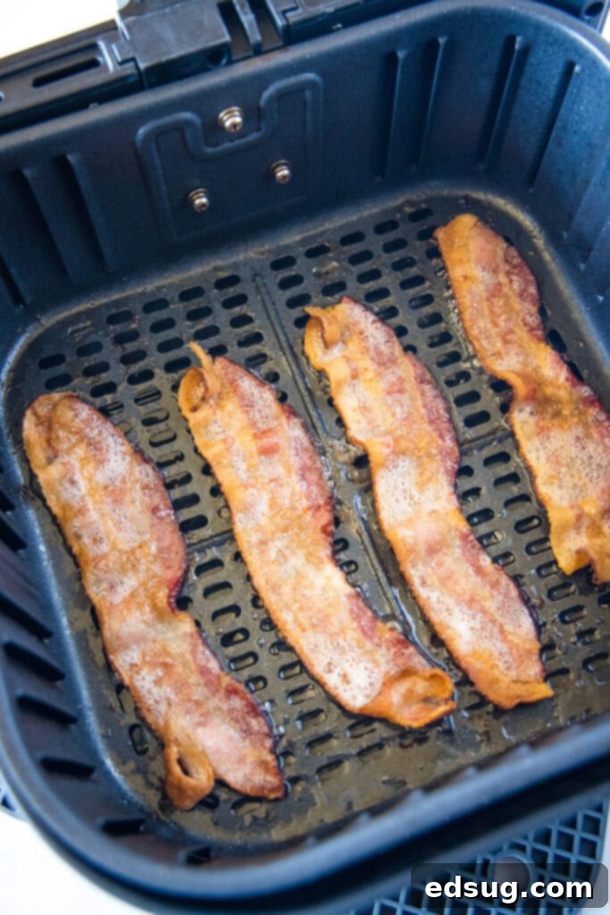 Perfect Air Fryer Bacon 3 bacon in air fryer basket