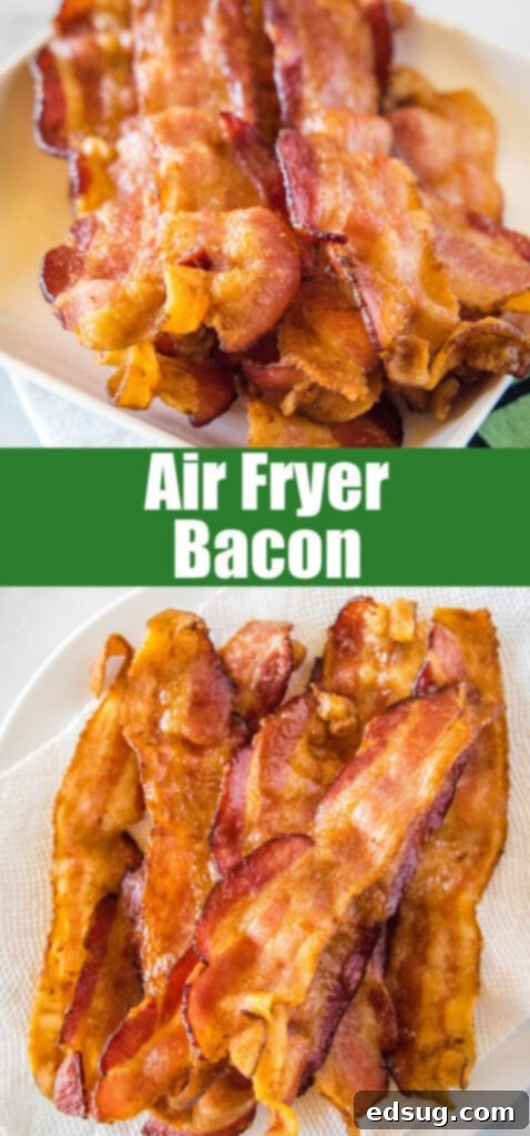 Perfect Air Fryer Bacon 6 close up crispy bacon for pinterest