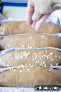 sprinkling oats over the top of bread dough