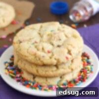 Festive Funfetti Cookies 1 birthday cake confetti cookies staked on a plate