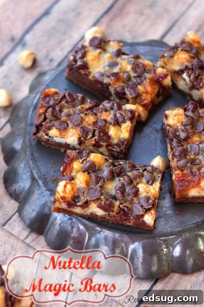 Decadent Nutella Magic Bars arranged beautifully on a serving plate, showcasing their rich layers