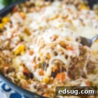 Hearty Stuffed Pepper Casserole 8 close up spoonful of unstuffed pepper casserole