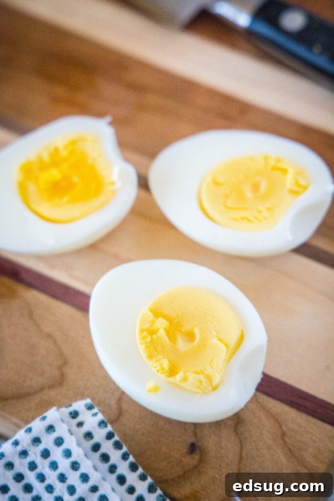 eggs cut in half on a cutting board