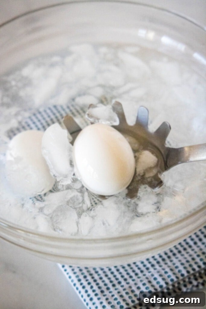 putting egg in an ice bath