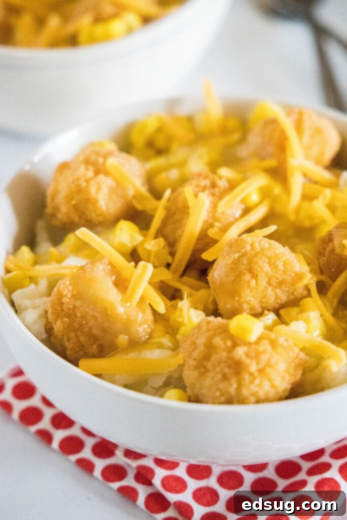 DIY KFC Famous Bowl 2 bowl with mashed potatoes, chicken, cheese, corn and gravy