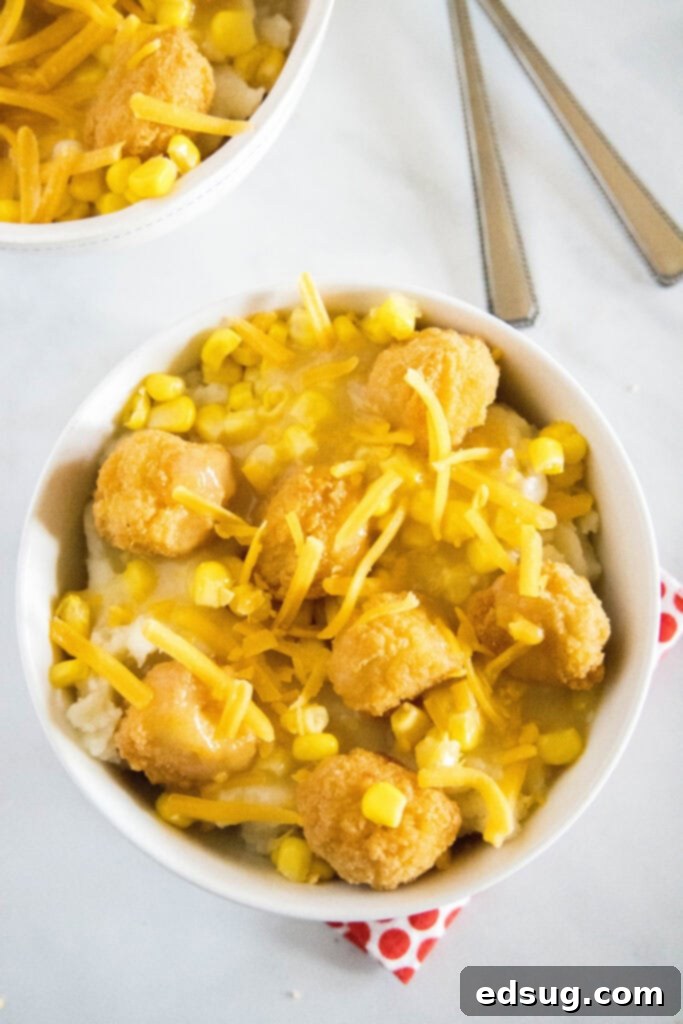 DIY KFC Famous Bowl 4 looking down on copycat kfc bowl