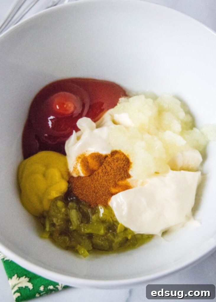 Big Mac Style Salad 4 Ingredients for Big Mac special sauce being mixed in a bowl.