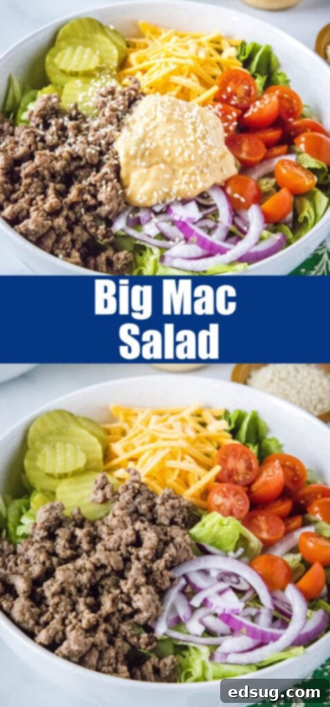 Big Mac Style Salad 8 Close-up of a vibrant and appetizing Big Mac Salad, perfect for social media sharing like Pinterest.