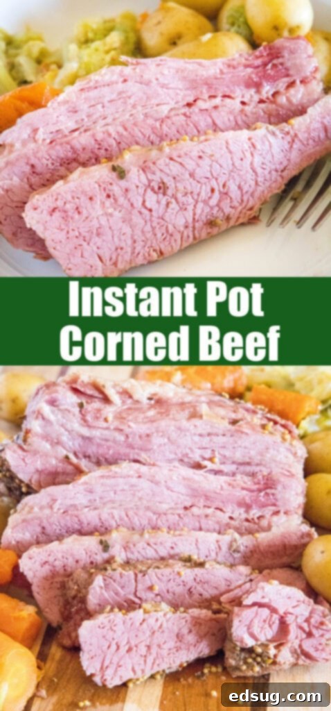 Perfect Instant Pot Corned Beef 8 Close-up of perfectly sliced, tender Instant Pot corned beef for a Pinterest-optimized image