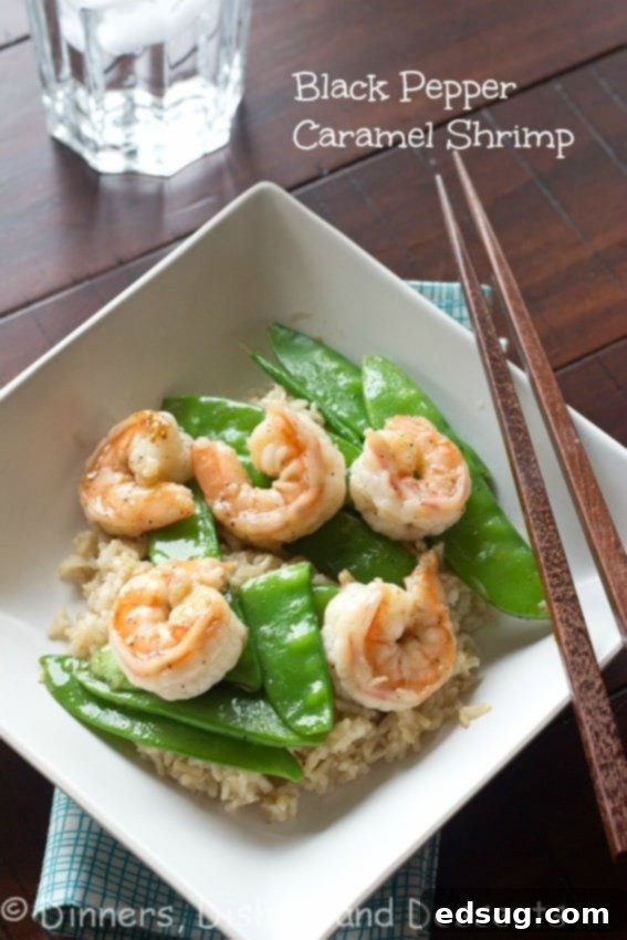 Black Pepper Caramel Shrimp | Dinners, Dishes, and Desserts black pepper caramel shrimp on a plate