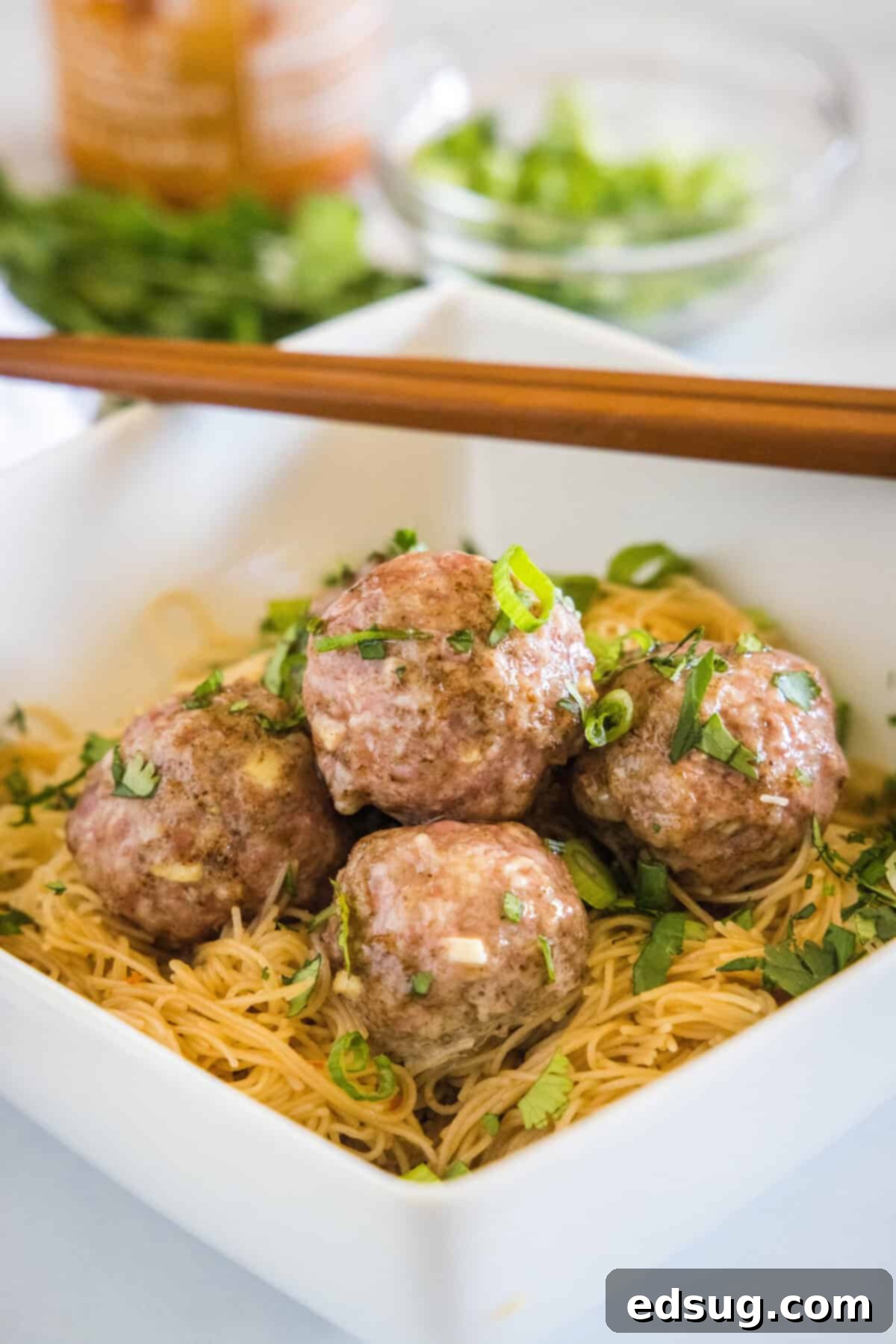 asian meatballs and rice noodles
