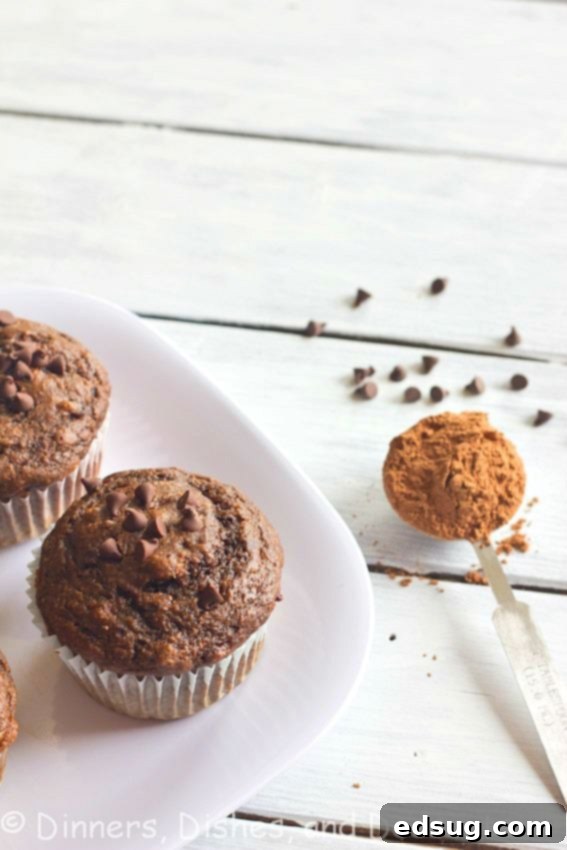 banana chocolate chip muffins on a table