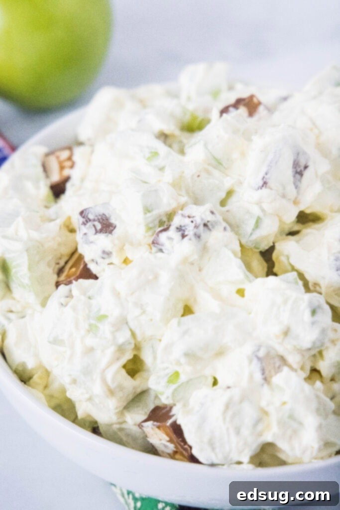 snicker apple salad in a serving bowl