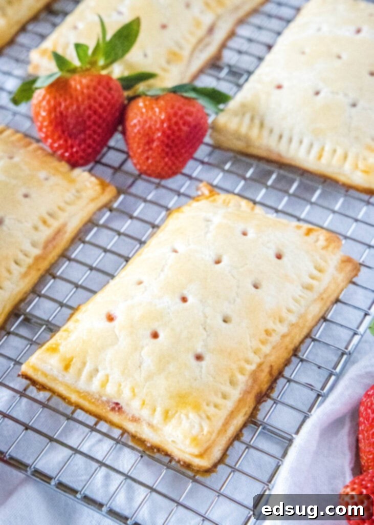 Handmade Strawberry Toaster Treasures 4 baked strawberry pop tart on cooling rack