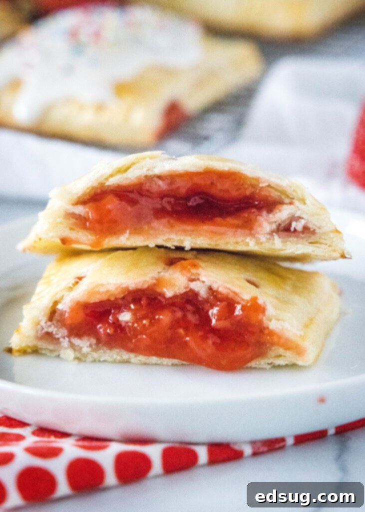 Handmade Strawberry Toaster Treasures 8 pop tart cut in half showing strawberry filling