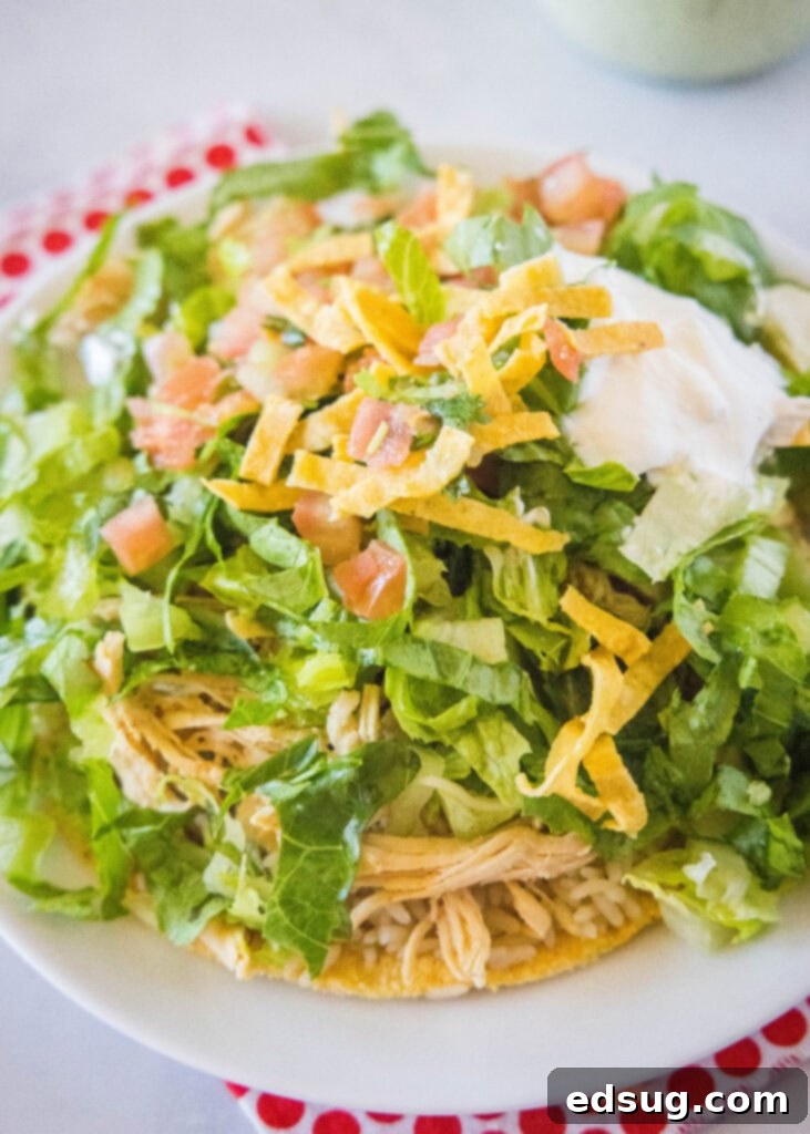 looking down at a tostada on a plate