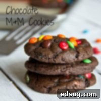 Colorful M and M Chocolate Cookies 2 chocolate m&m cookies on a plate