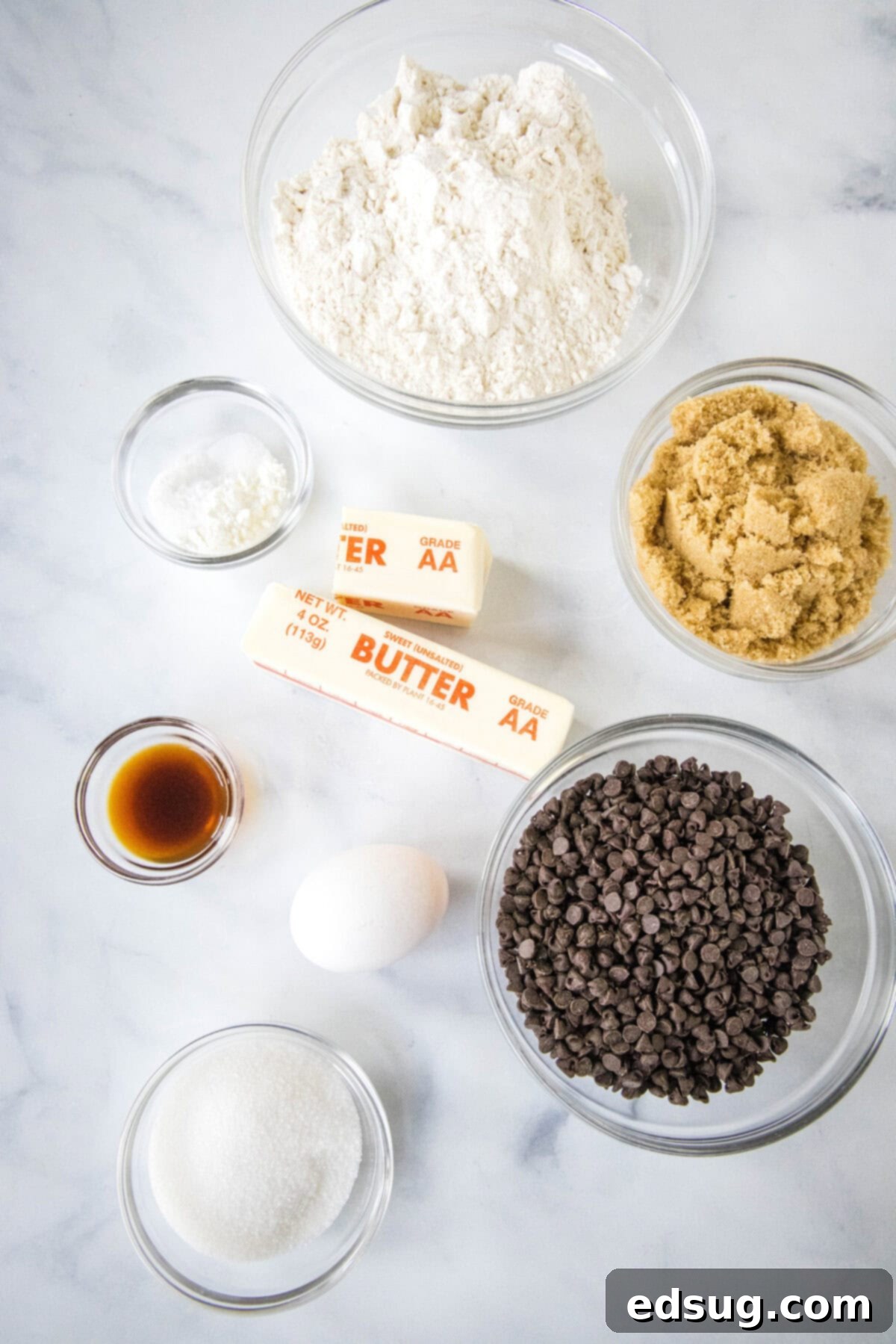 The Ultimate Chocolate Chip Cookies 2 ingredients for chocolate chip cookies laid out