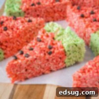 close up watermelon krispie treats