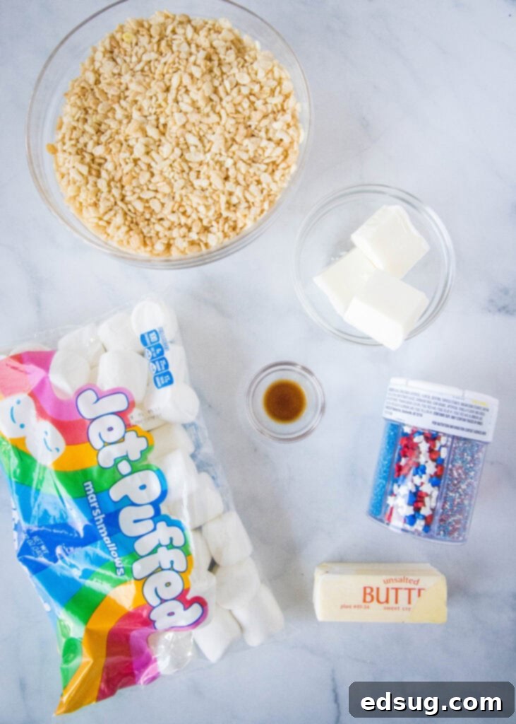 4th of july rice krsipie treats ingredients