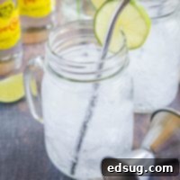 close up ranch water drink with lime garnish