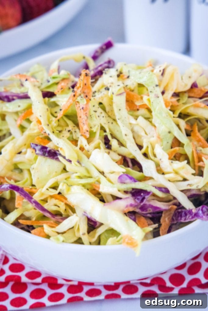 looking down on a bowl of homemade coleslaw
