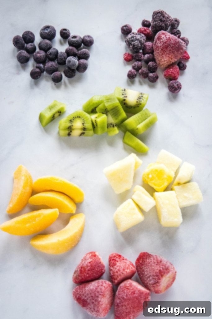 frozen fruit for rainbow popsicles