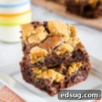 Brookies - Fudgy brownie layer topped with chewy chocolate chip cookies.
