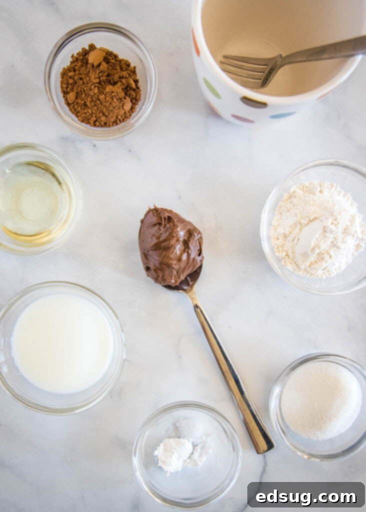 Luscious Chocolate Mug Cake 3 mug cake ingredients