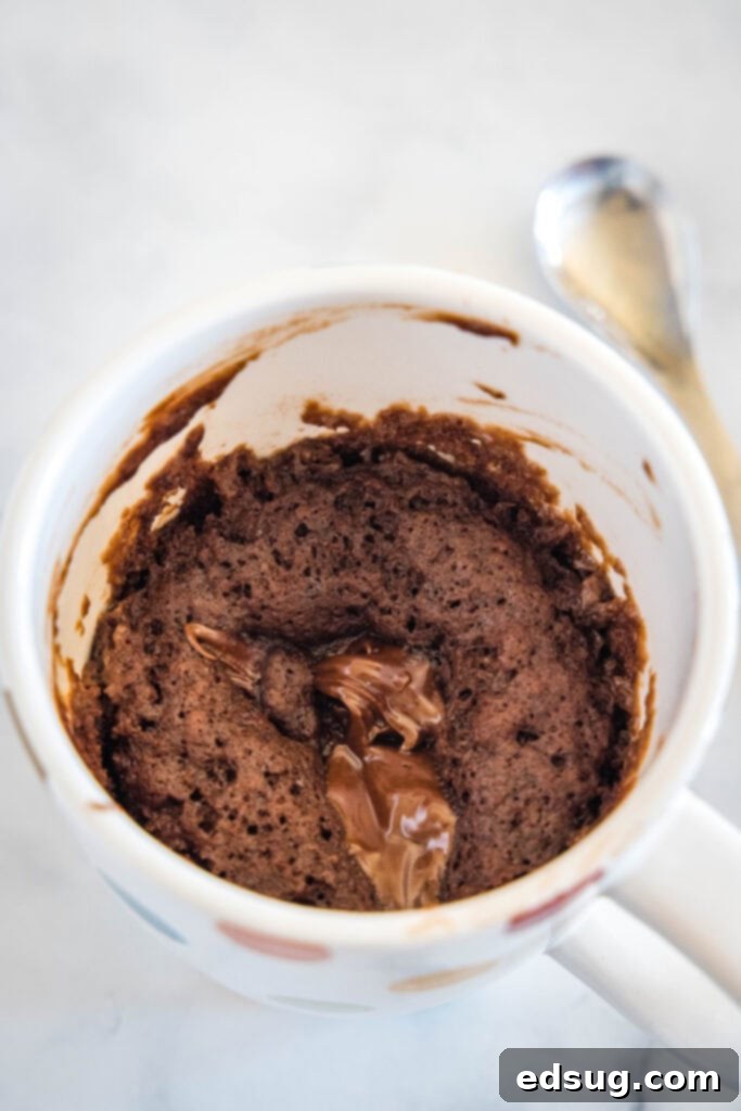Luscious Chocolate Mug Cake 4 mug cake with nutella in a coffee mug