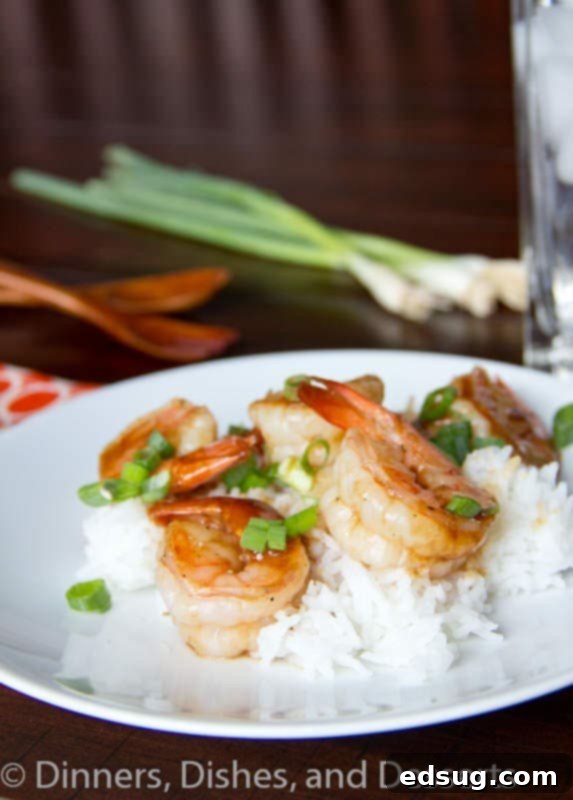 Hoisin Glazed Shrimp Recipe | Quick & Easy Dinner Delicious Hoisin Glazed Shrimp on a plate, ready to be served.