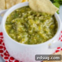 cropped close up salsa verde in a white bowl