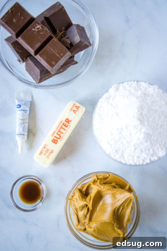 A collection of essential ingredients for making peanut butter footballs