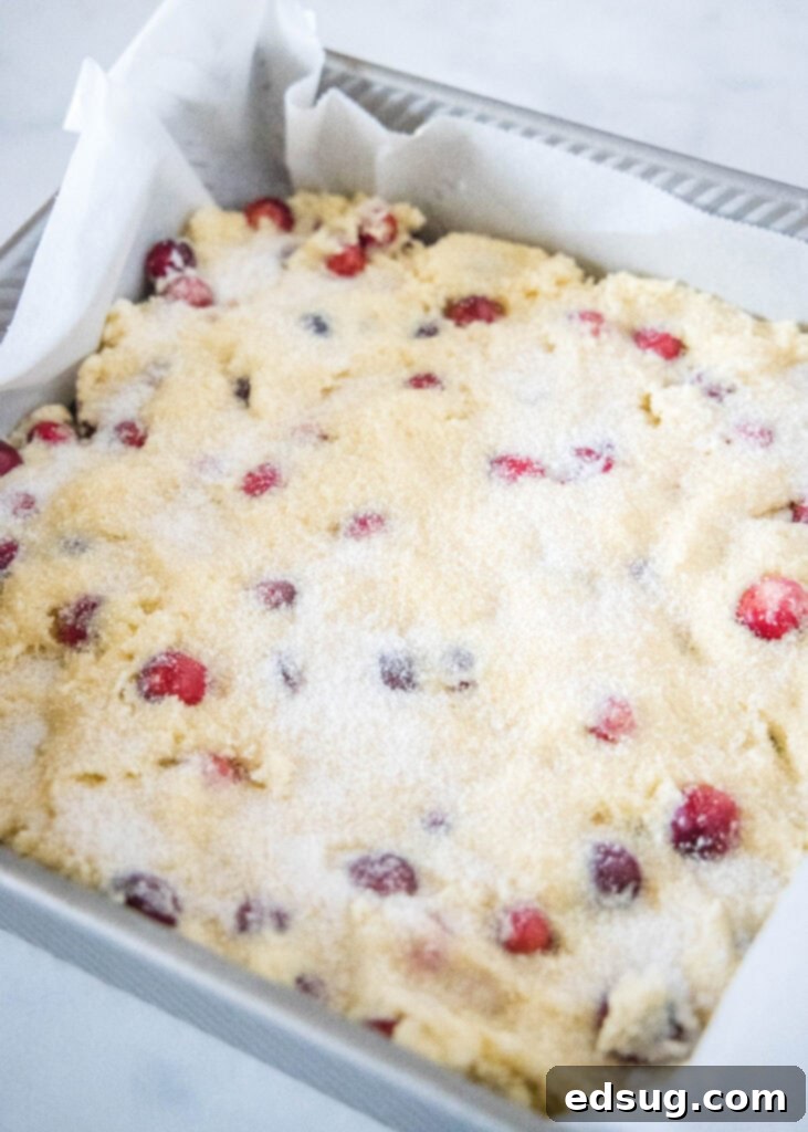 sugar sprinkled over bake batter in baking pan